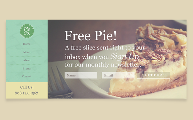 Free Pie landing page mockup | Maui Web Design | Kris Jolls | Portfolio Project | Web Designer
