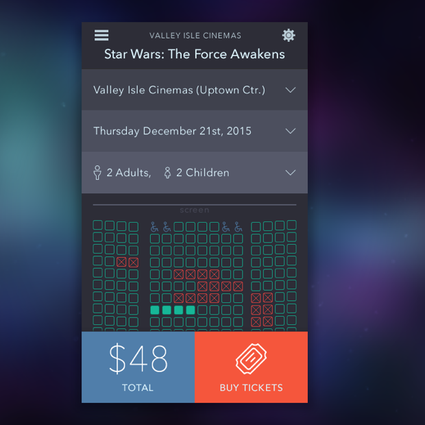 Star Wars Ticket Purchasing Mobile App | Maui Web Design | Kris Jolls | Portfolio Project | Web Designer